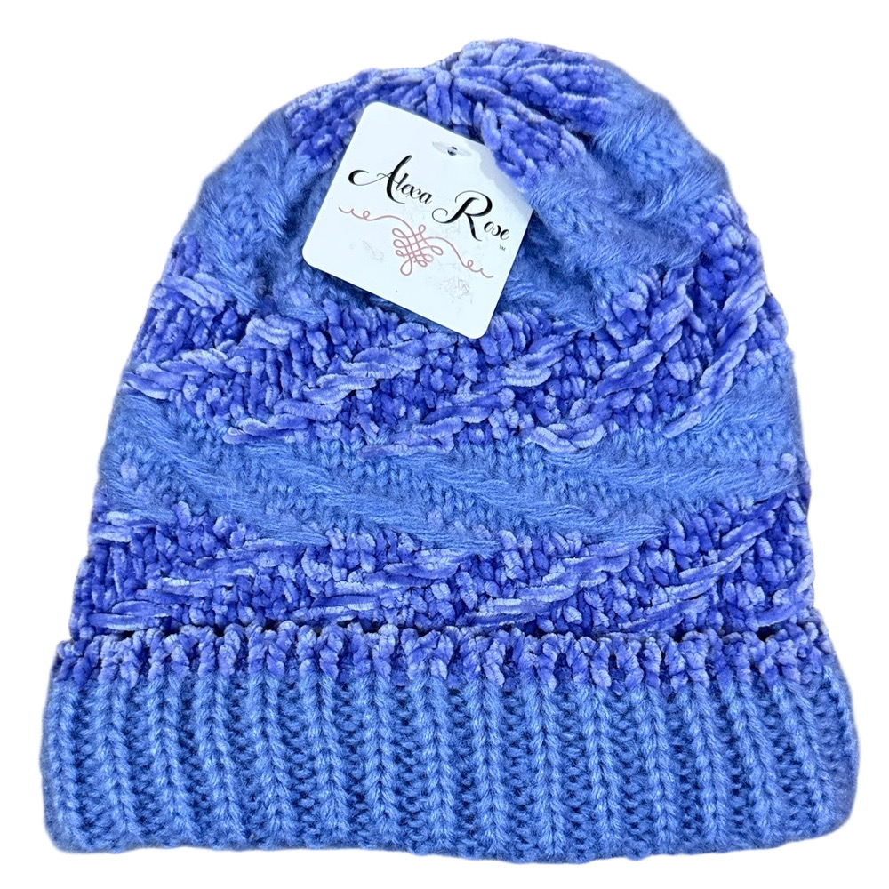 Alexa Rose Women's Purple Blue Chenille Knit Beanie OSFM SKU1327 SKU1328